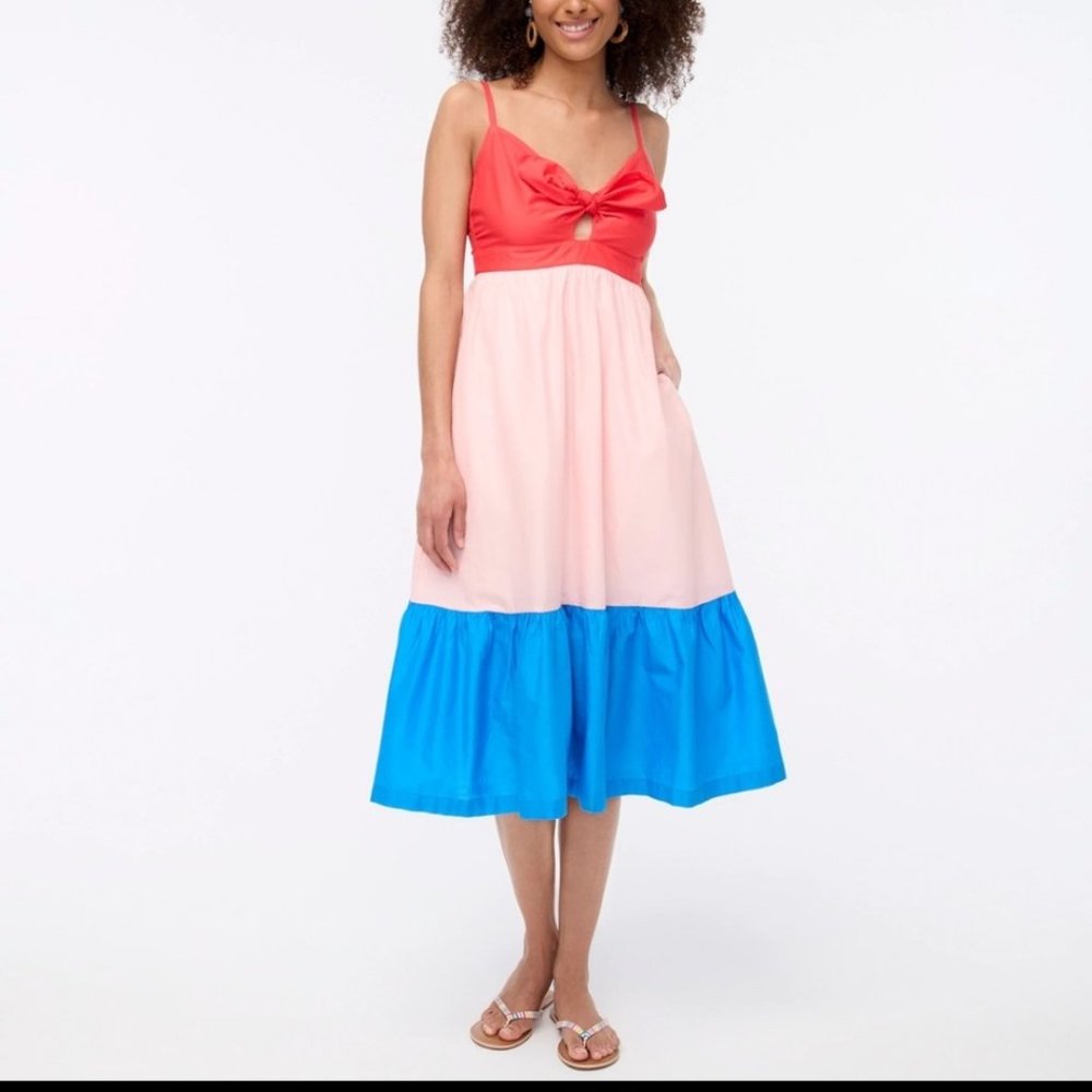 J.Crew Factory Colorblock Tie-Front Cutout Midi Dress